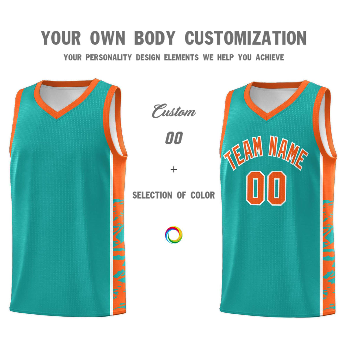 Custom Aqua Orange Side Gradient Pattern Basketball Kits