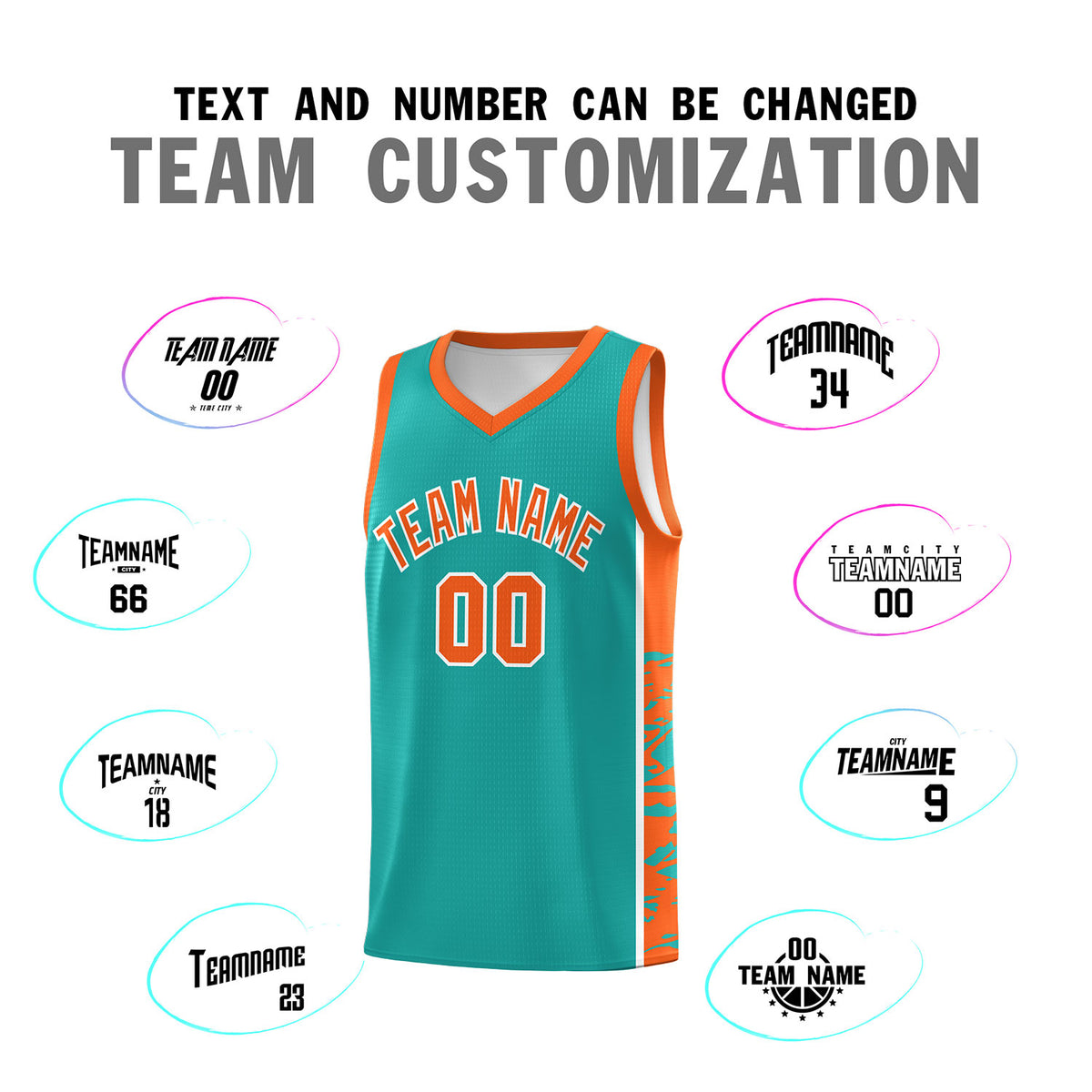 Custom Aqua Orange Side Gradient Pattern Basketball Kits