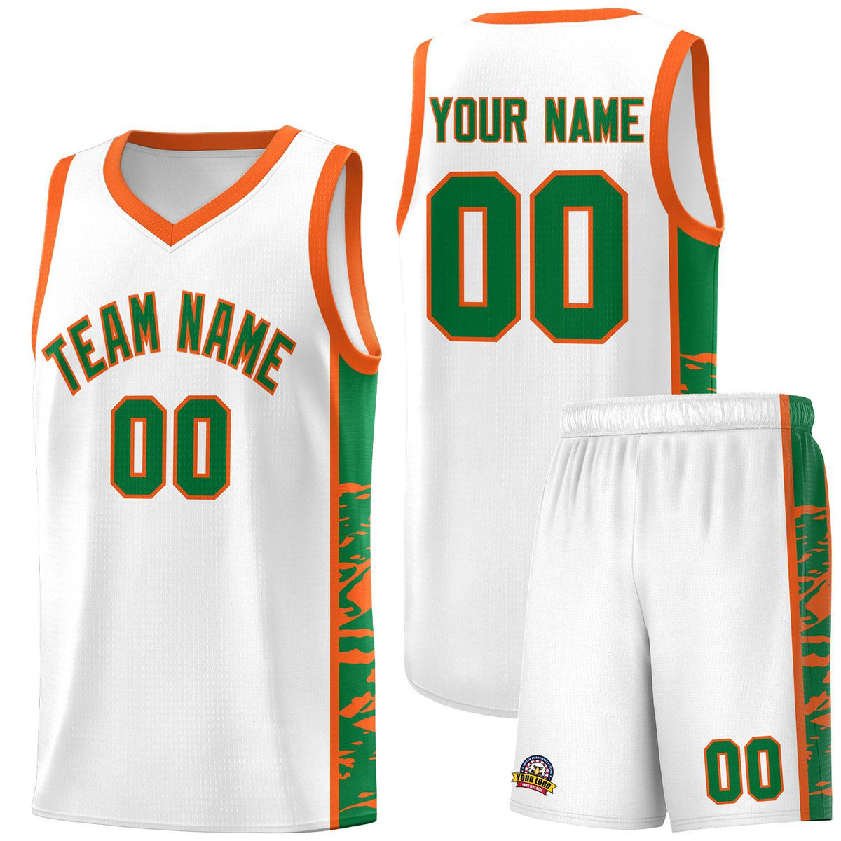 Custom White Orange Side Gradient Pattern Basketball Kits
