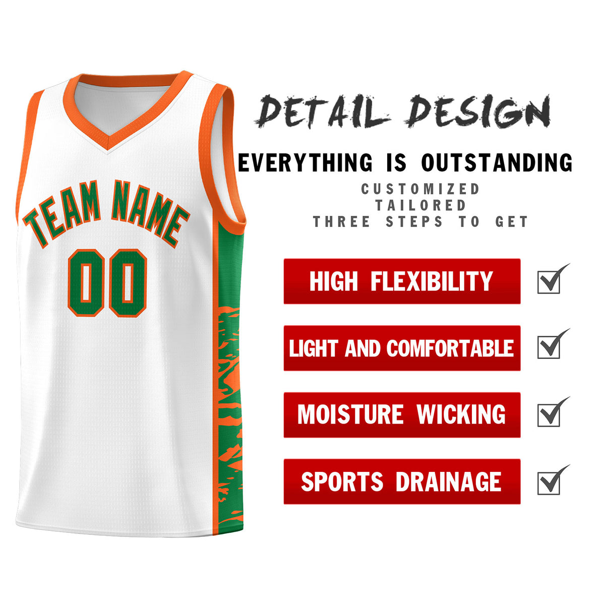 Custom White Orange Side Gradient Pattern Basketball Kits