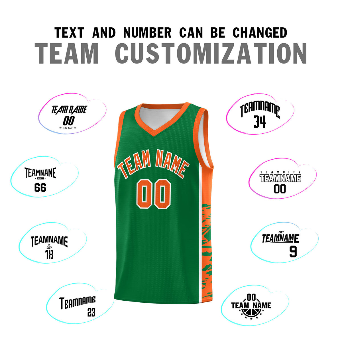 Custom Kelly Green Orange Side Gradient Pattern Basketball Kits
