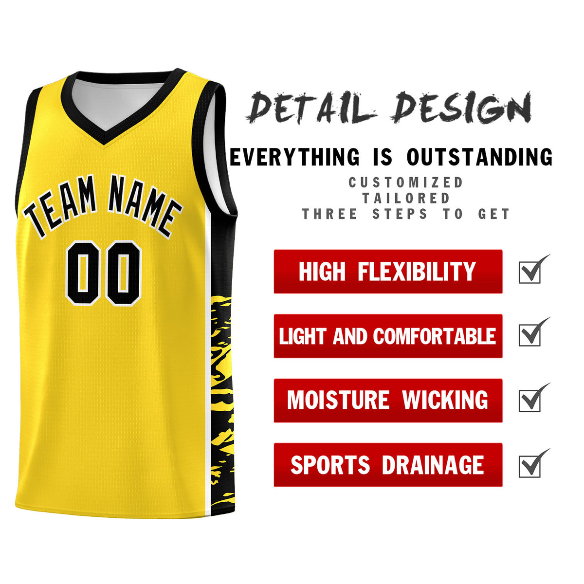 Custom Gold Black Side Gradient Pattern Basketball Kits
