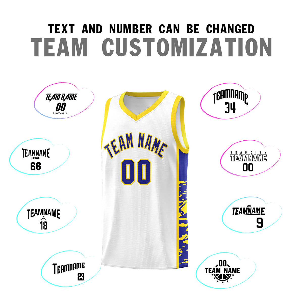 Custom White Gold Side Gradient Pattern Basketball Kits