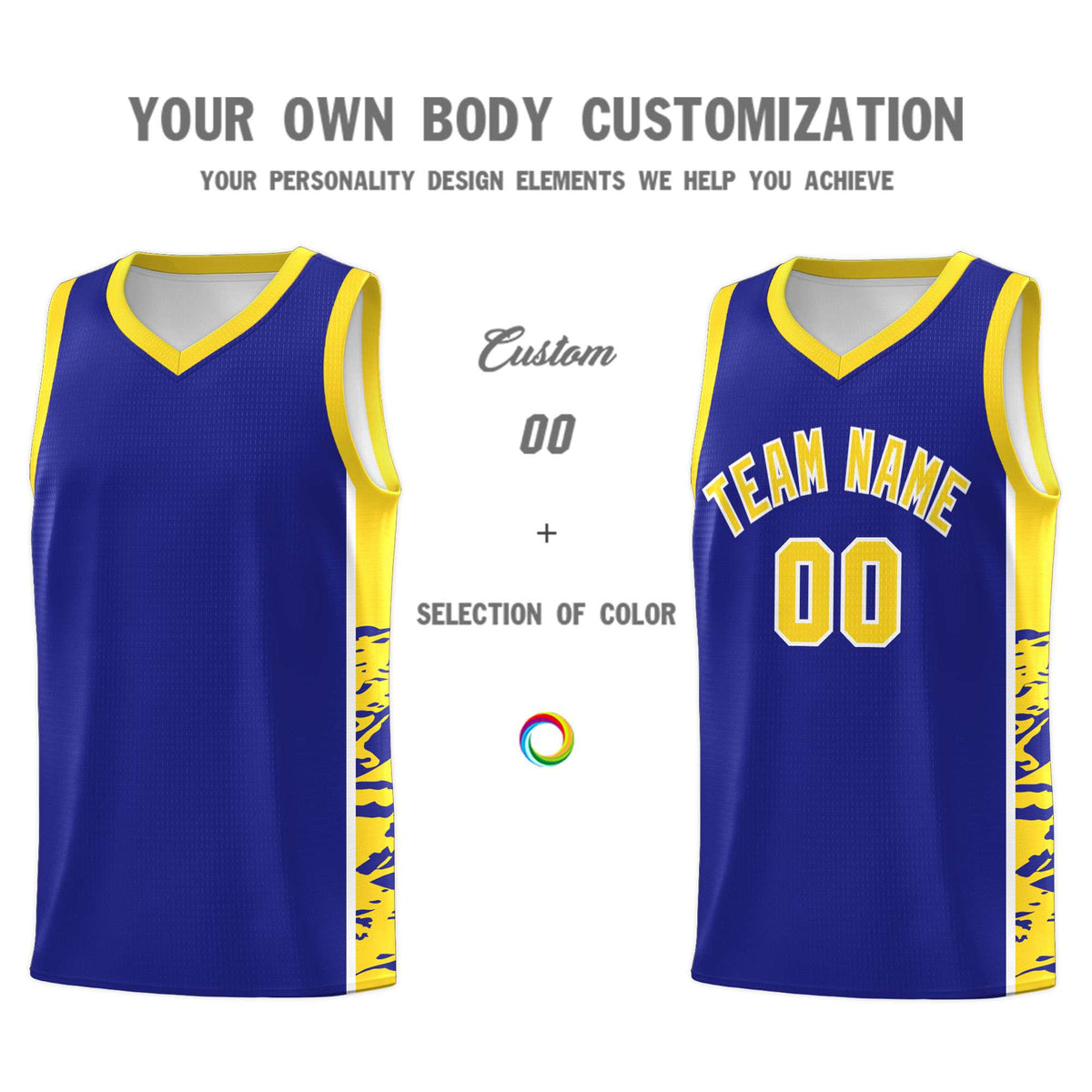 Custom Royal Gold Side Gradient Pattern Basketball Kits