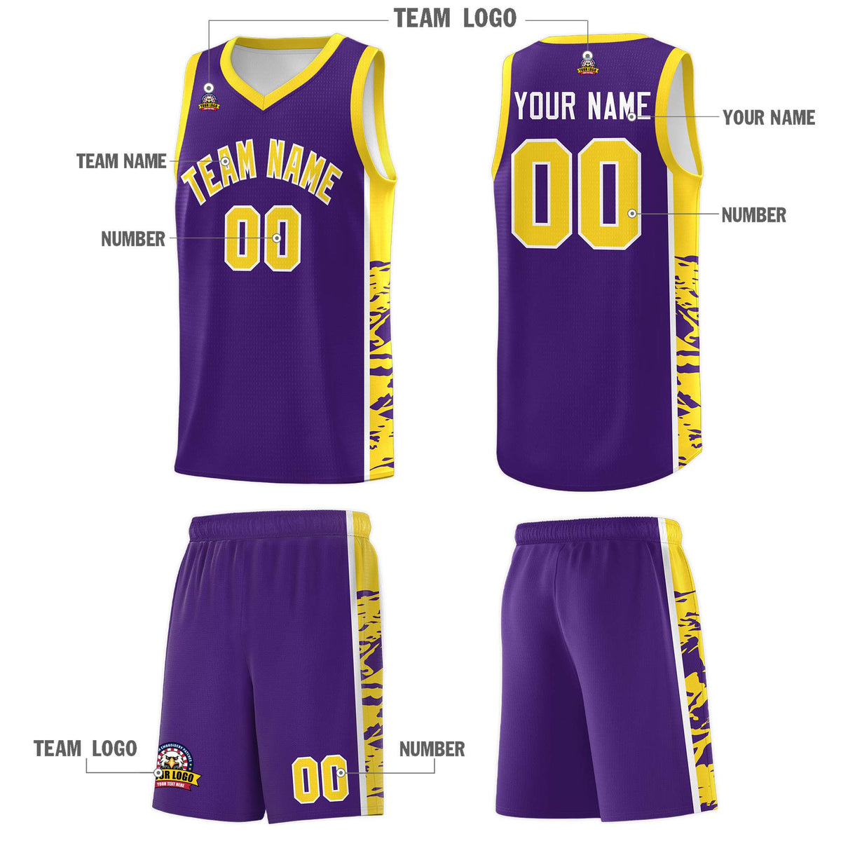 Custom Purple Gold Side Gradient Pattern Basketball Kits