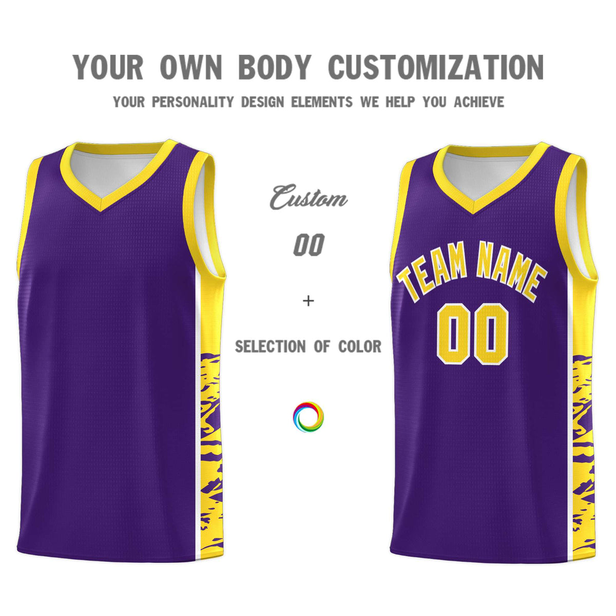 Custom Purple Gold Side Gradient Pattern Basketball Kits