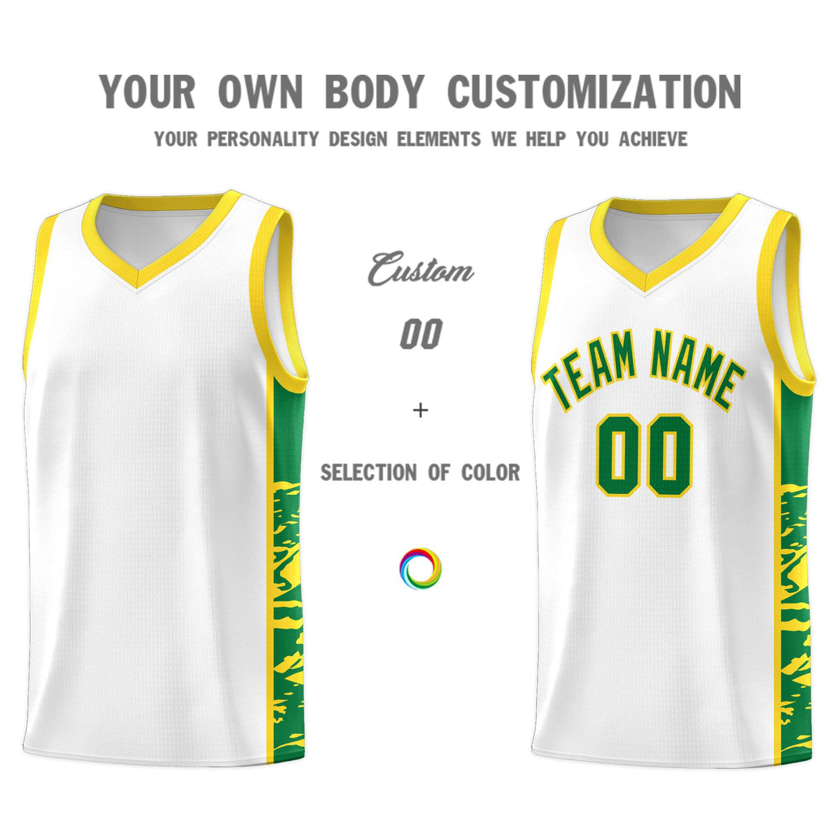 Custom White Gold Side Gradient Pattern Basketball Kits