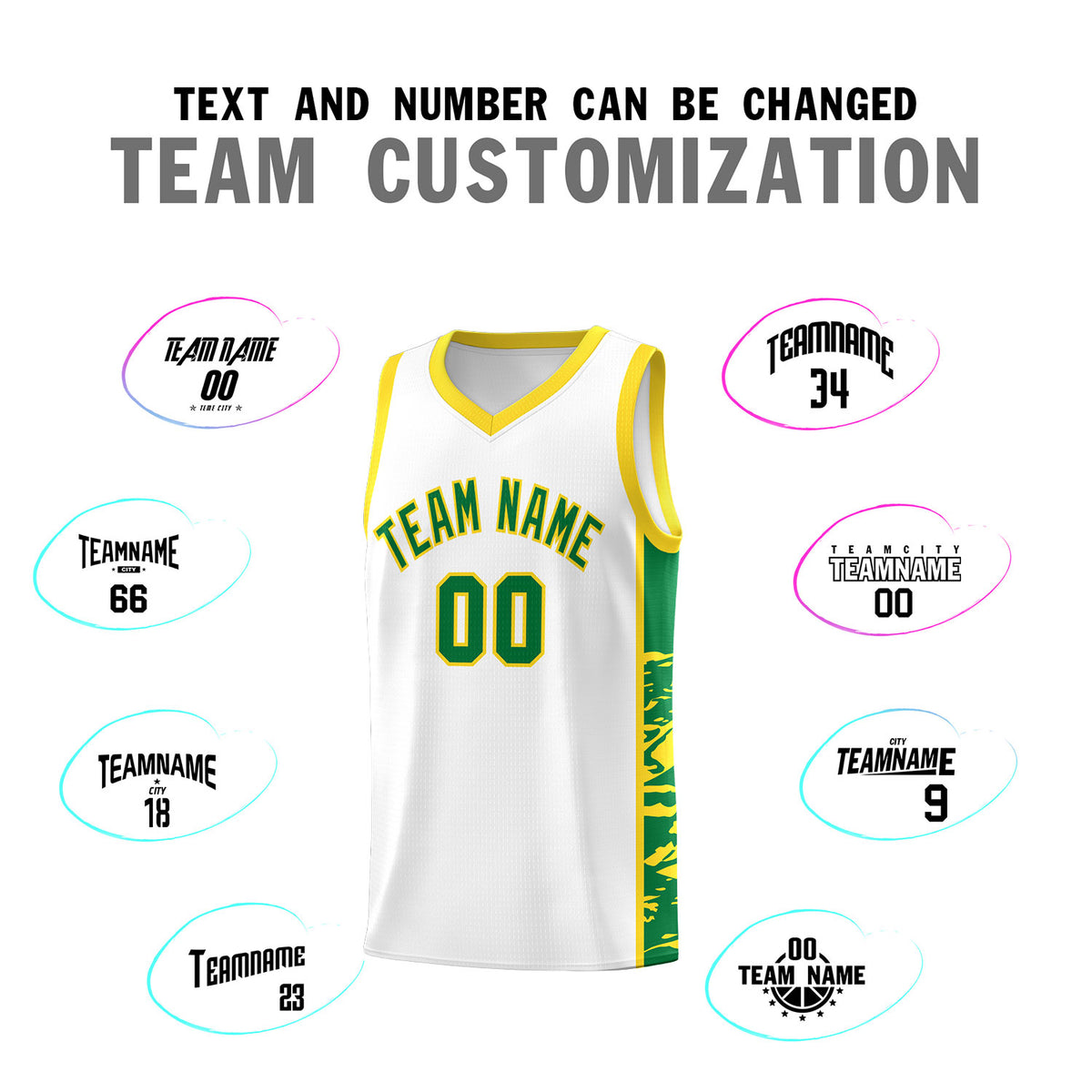 Custom White Gold Side Gradient Pattern Basketball Kits