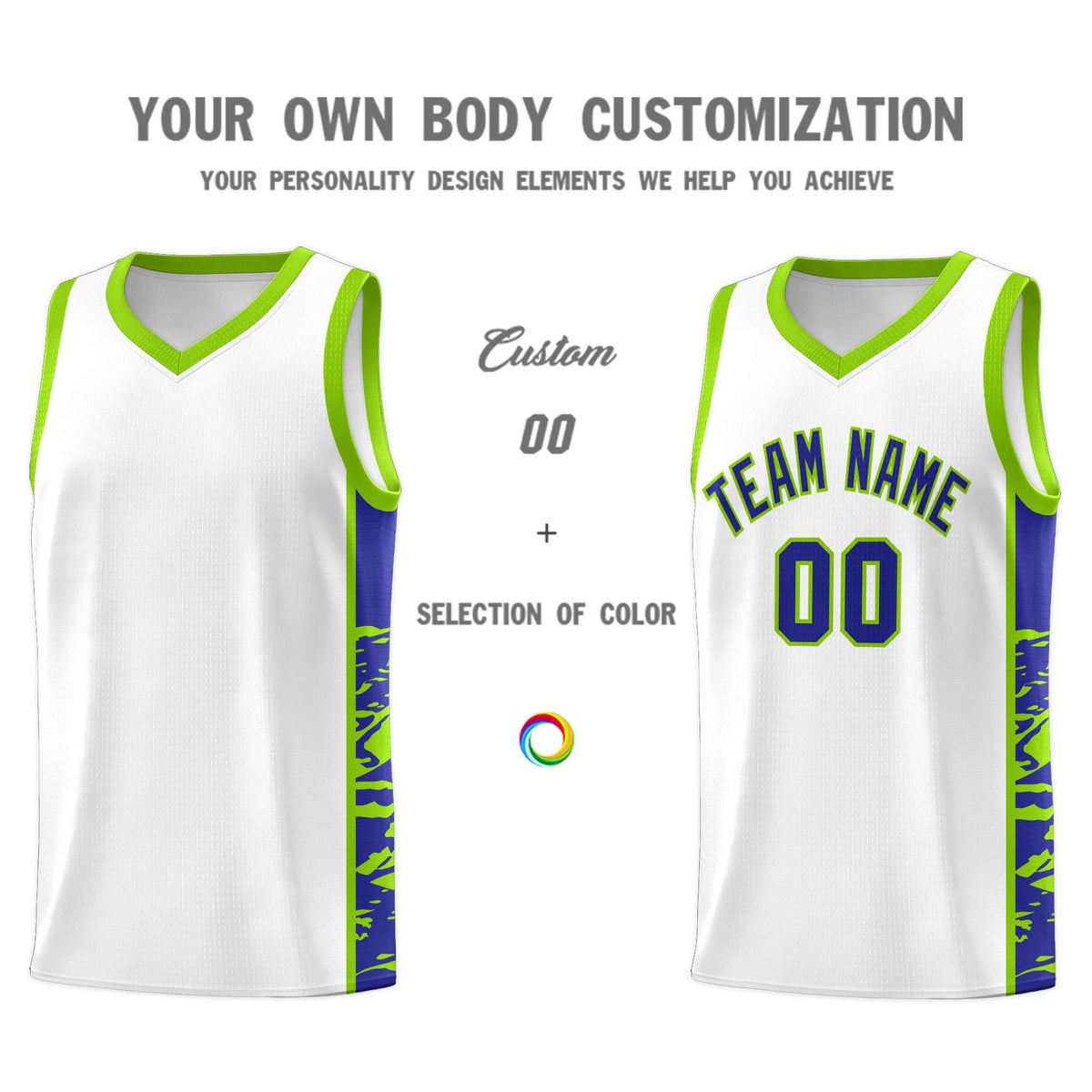 Custom White Neon Green Side Gradient Pattern Basketball Kits