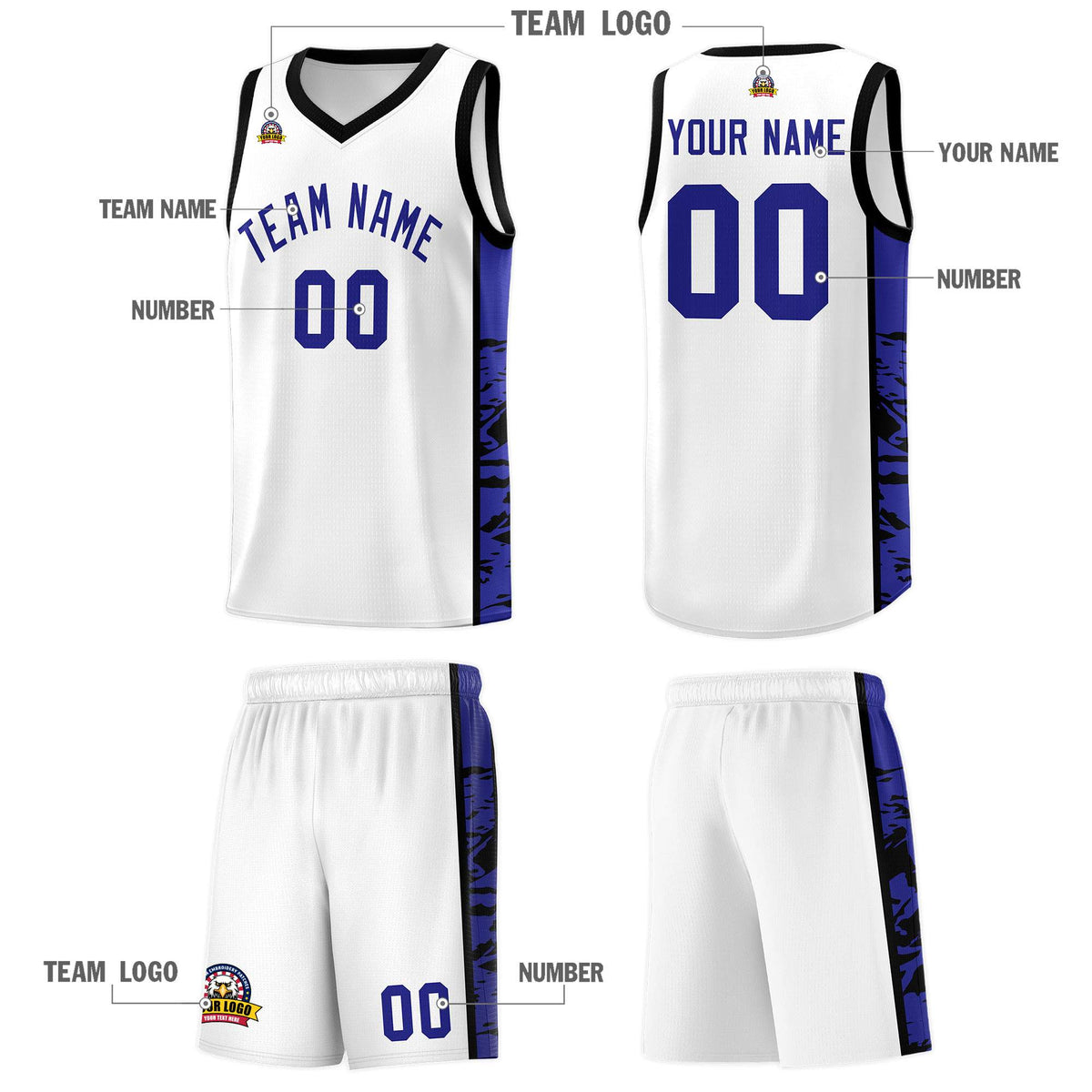 Custom White Black Side Gradient Pattern Basketball Kits