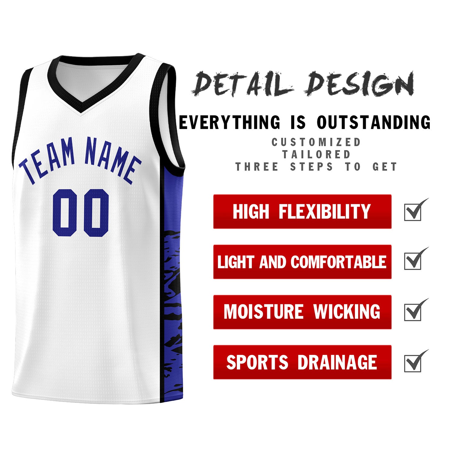 Custom White Black Side Gradient Pattern Basketball Kits