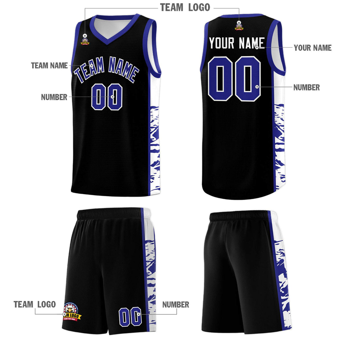 Custom Black Royal Side Gradient Pattern Basketball Kits