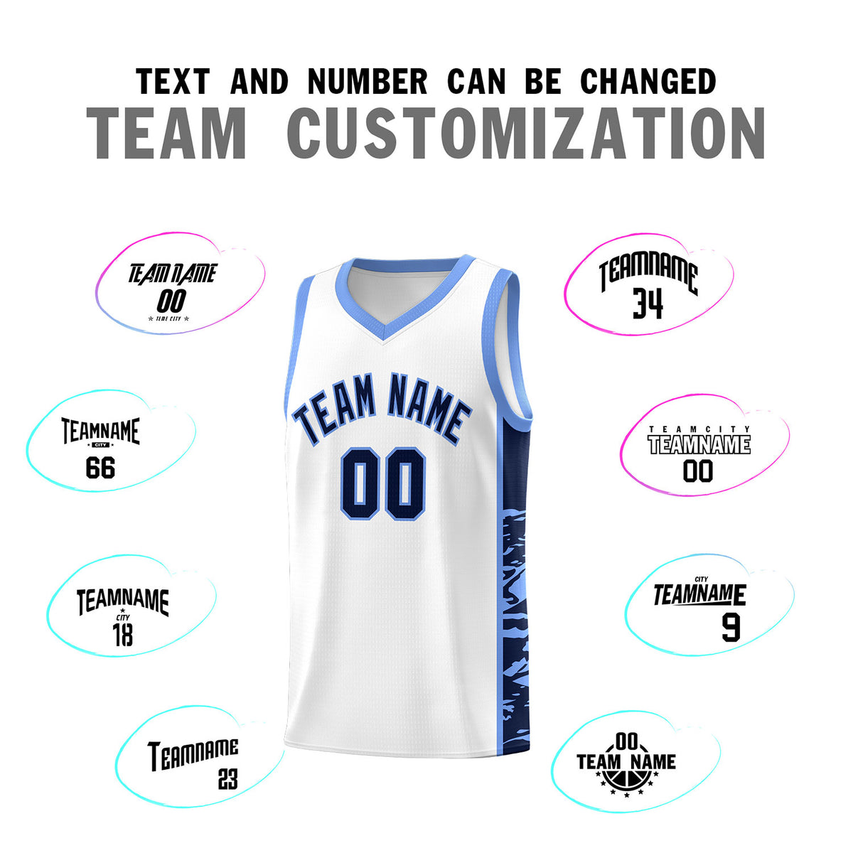 Custom White Light Blue Side Gradient Pattern Basketball Kits