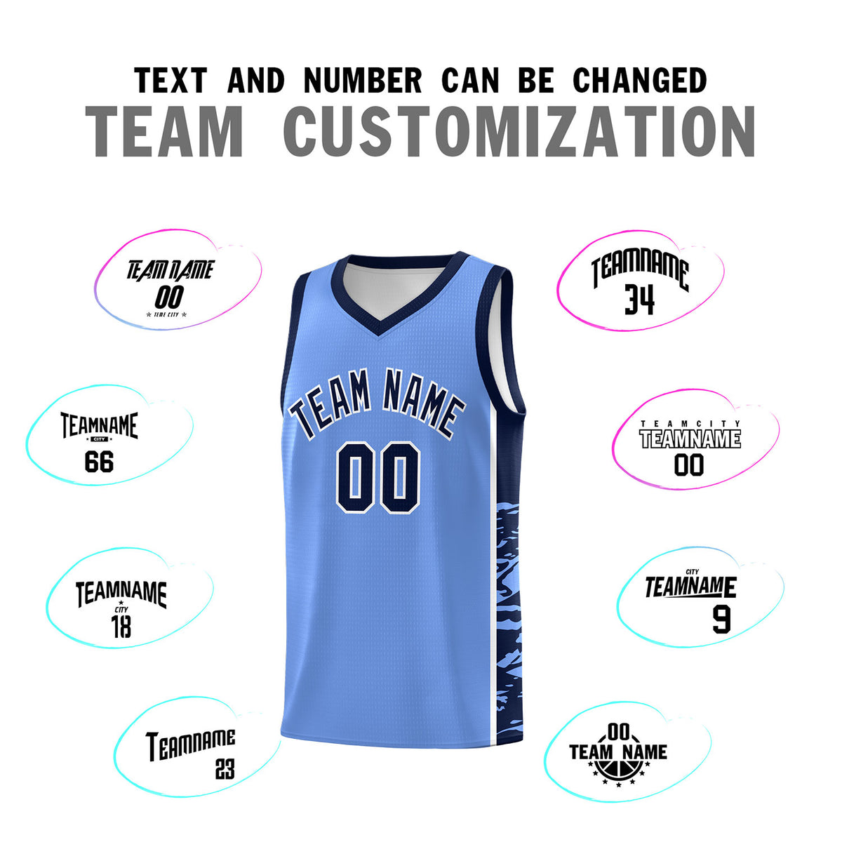 Custom Light Blue Navy Side Gradient Pattern Basketball Kits