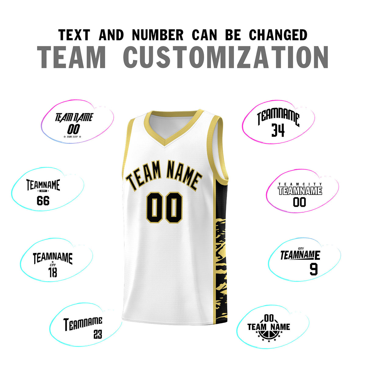 Custom White Old Gold Side Gradient Pattern Basketball Kits