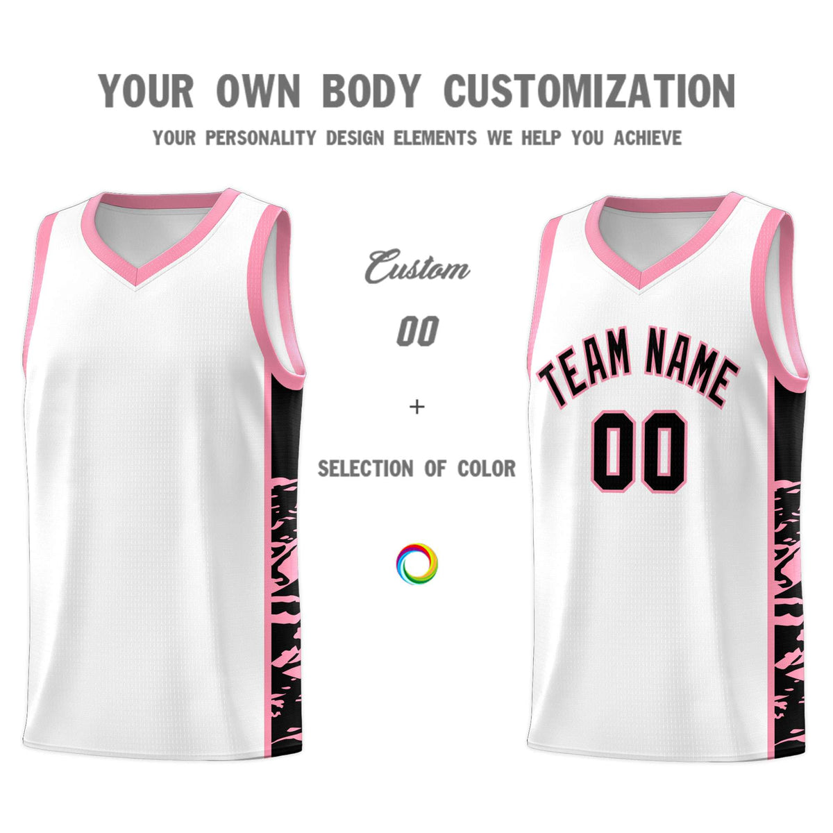 Custom White Light Pink Side Gradient Pattern Basketball Kits