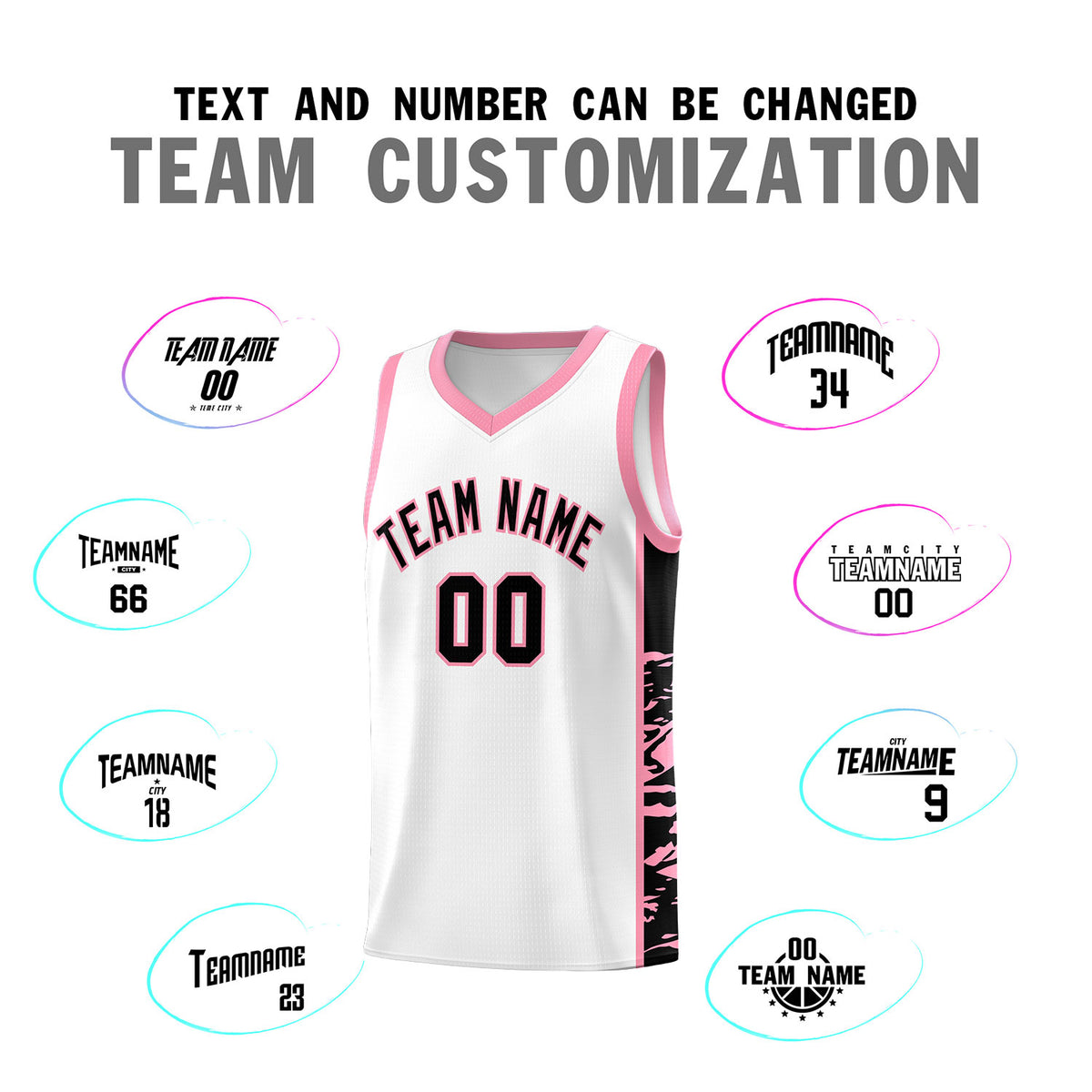 Custom White Light Pink Side Gradient Pattern Basketball Kits