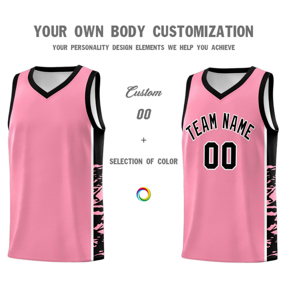 Custom Light Pink Black Side Gradient Pattern Basketball Kits