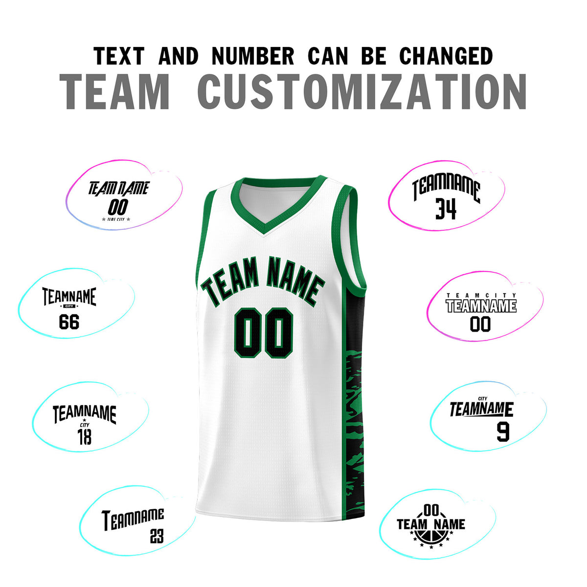 Custom White Kelly Green Side Gradient Pattern Basketball Kits
