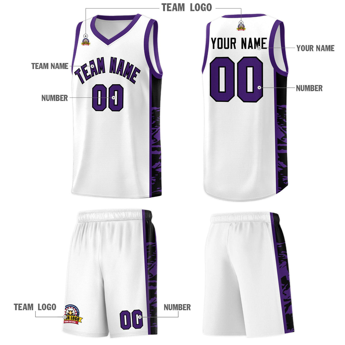 Custom White Purple Side Gradient Pattern Basketball Kits