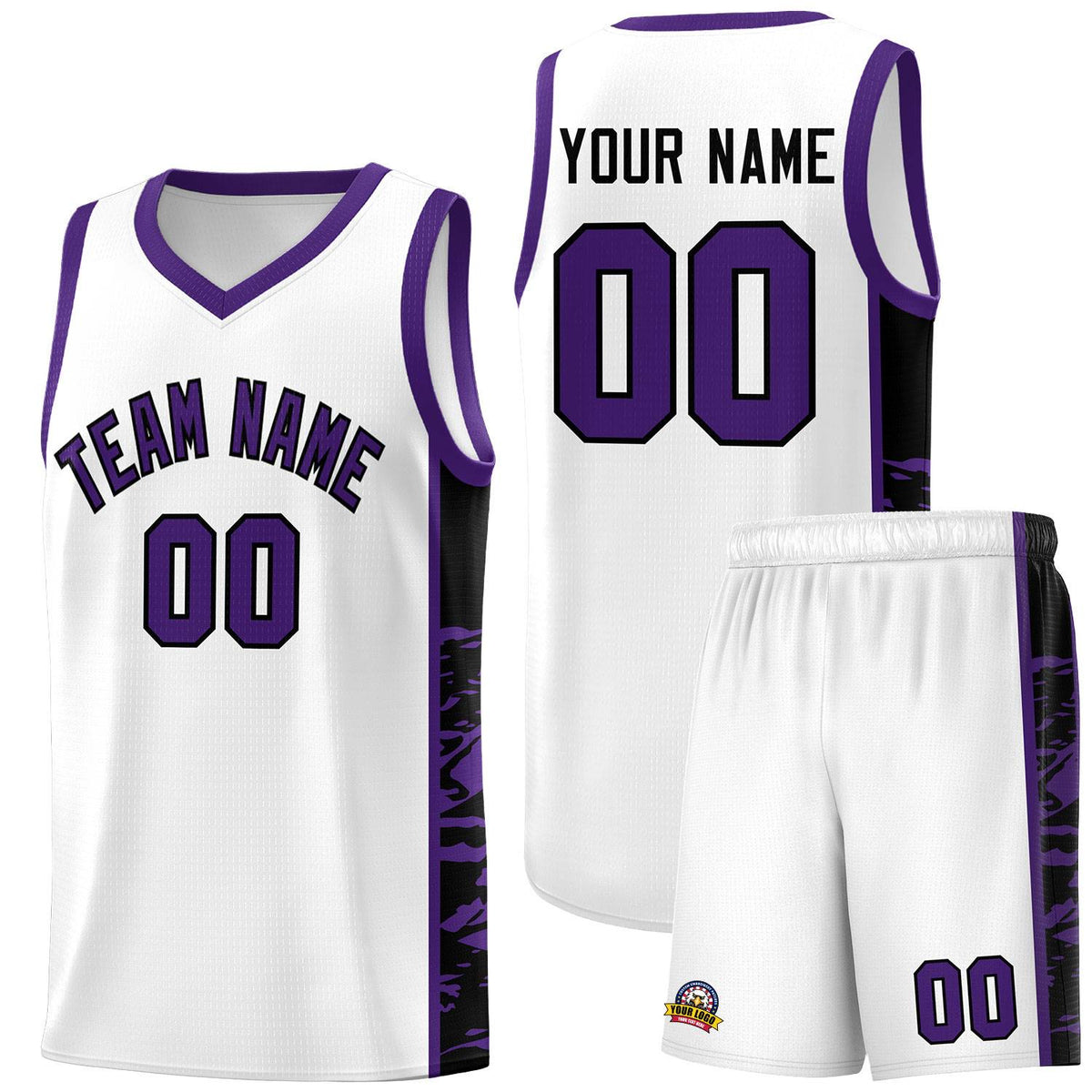 Custom White Purple Side Gradient Pattern Basketball Kits