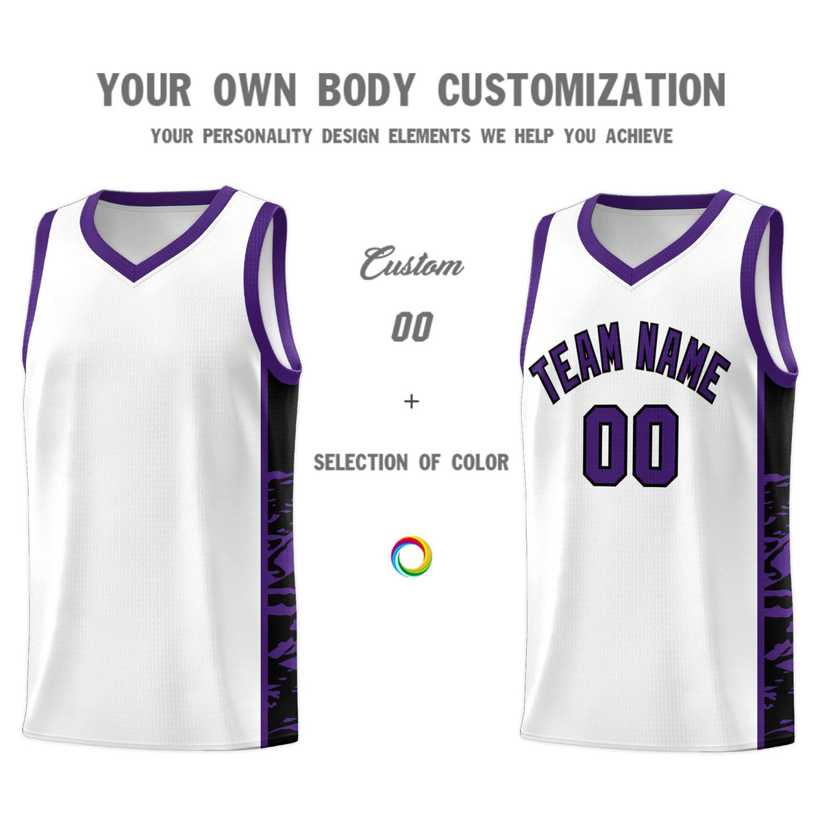 Custom White Purple Side Gradient Pattern Basketball Kits