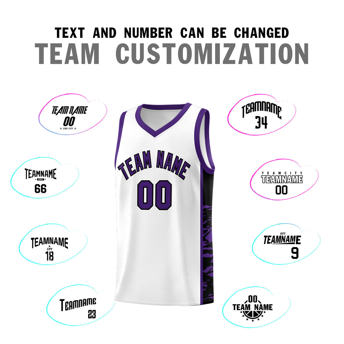 Custom White Purple Side Gradient Pattern Basketball Kits