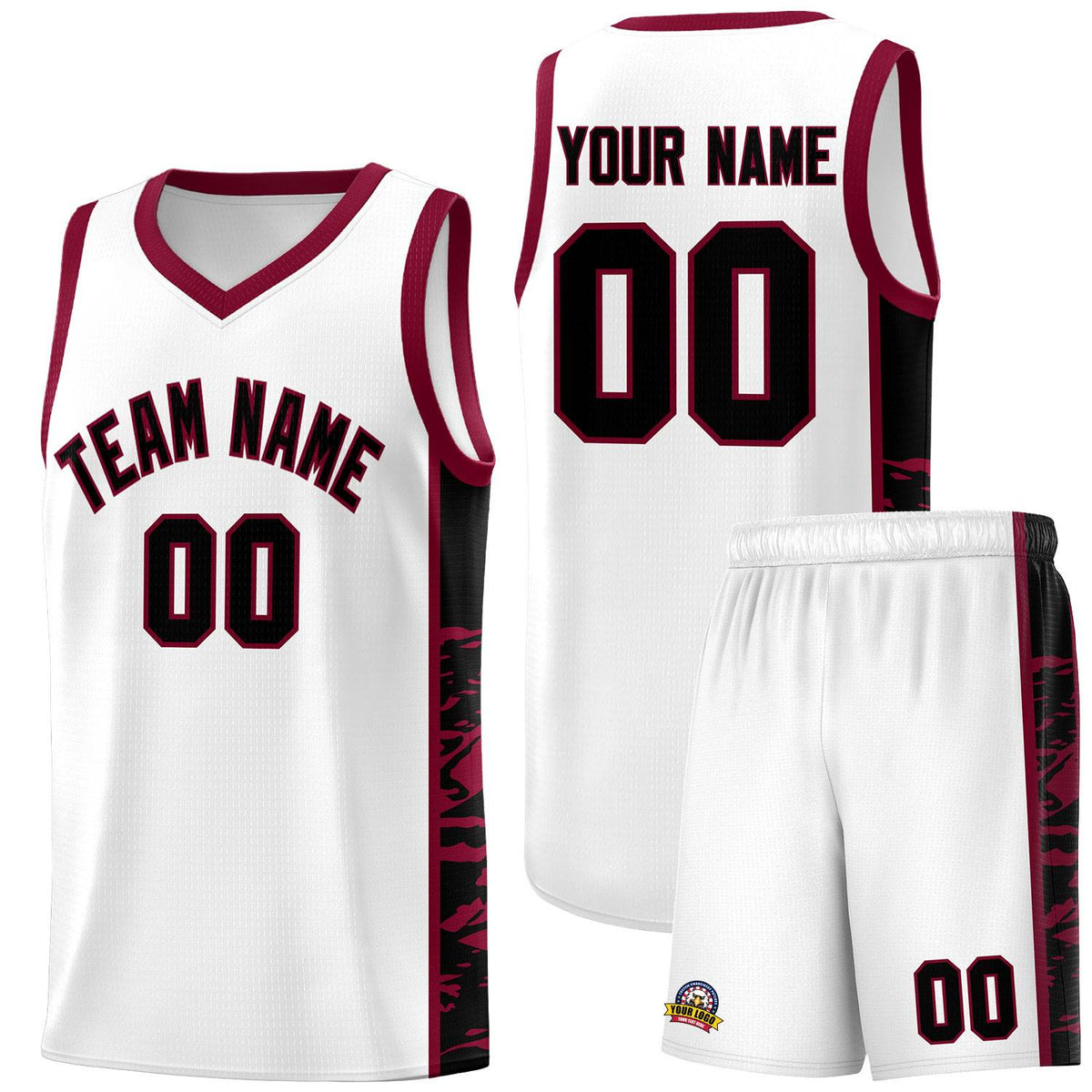 Custom White Crimson Side Gradient Pattern Basketball Kits