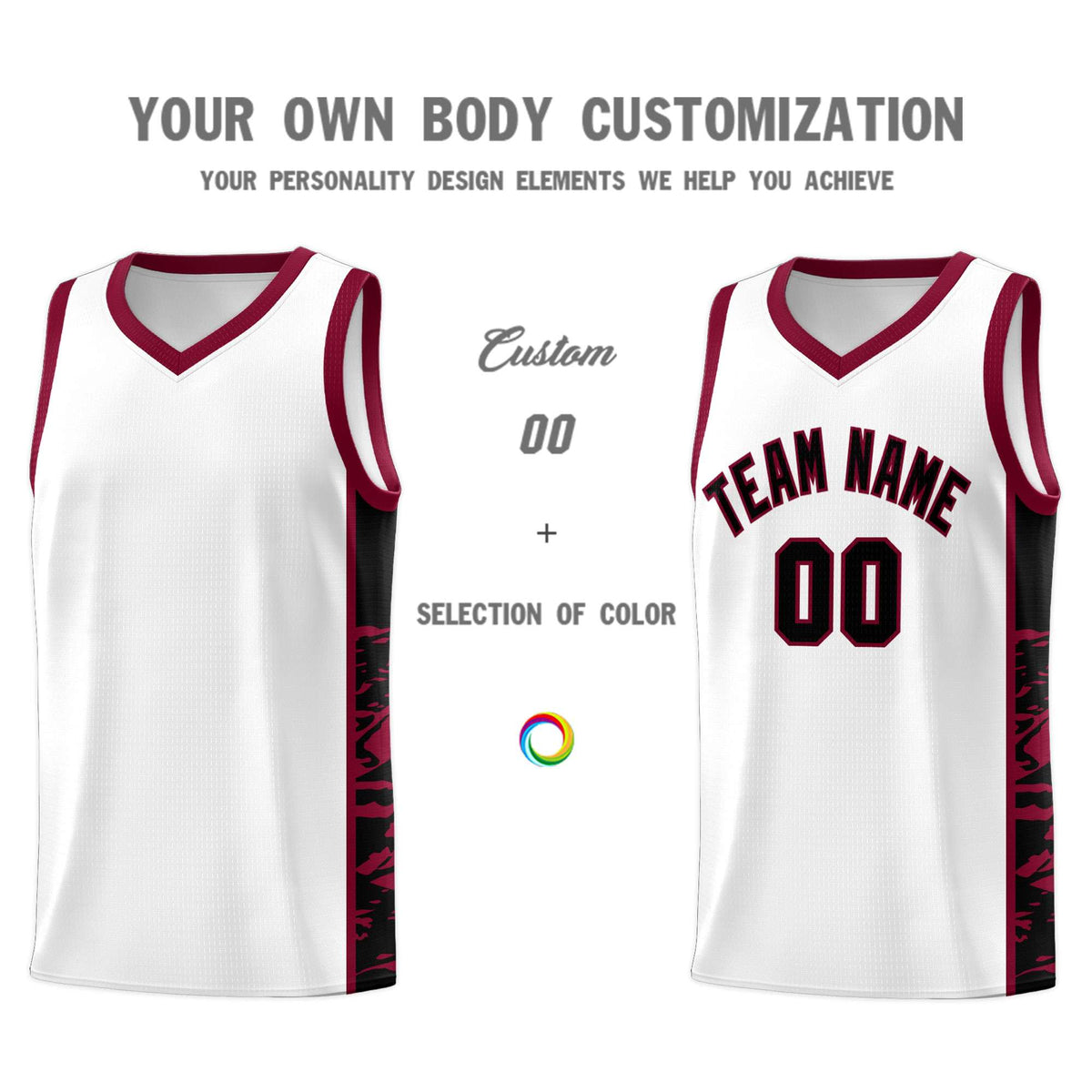 Custom White Crimson Side Gradient Pattern Basketball Kits