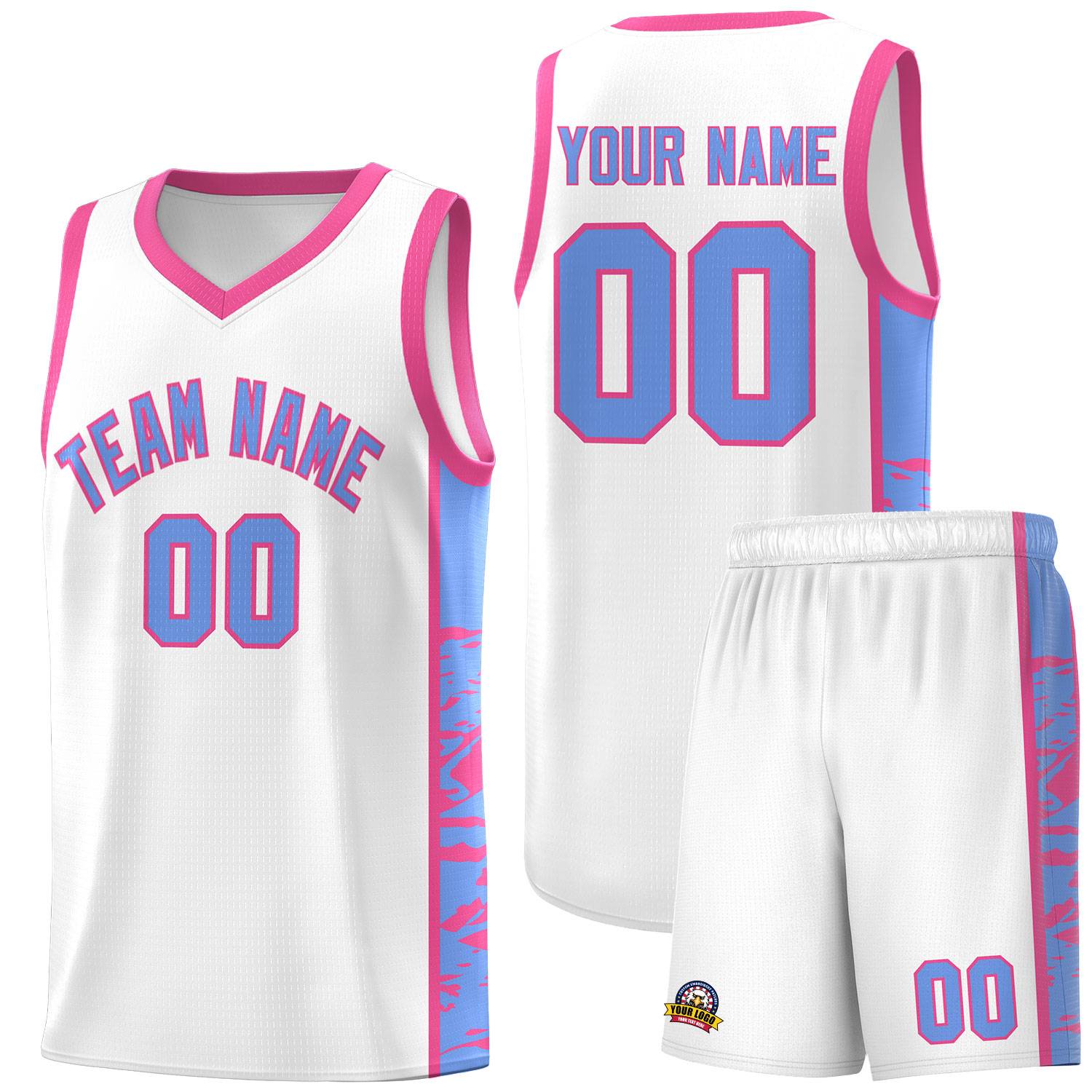 Custom White Pink Side Gradient Pattern Basketball Kits