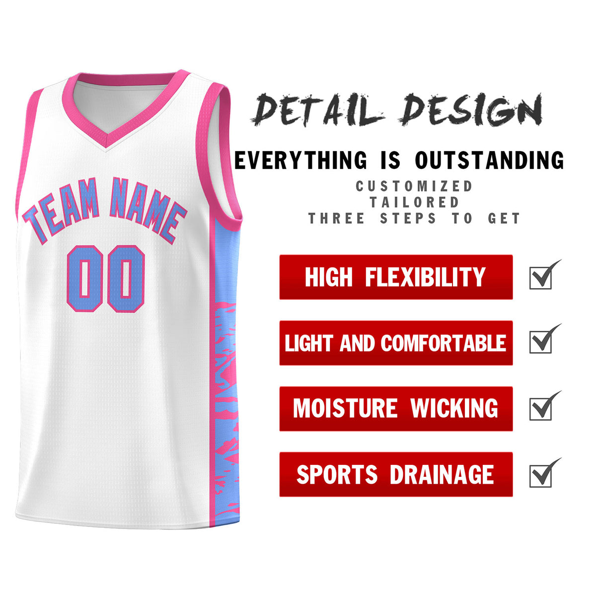 Custom White Pink Side Gradient Pattern Basketball Kits