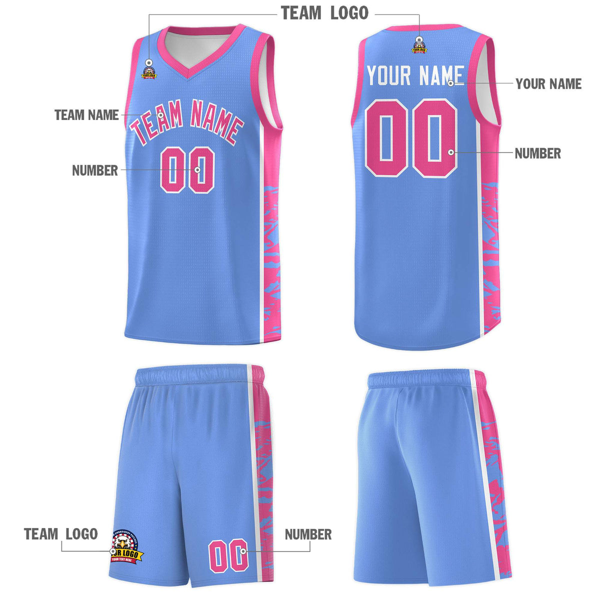 Custom Pink Pink Side Gradient Pattern Basketball Kits