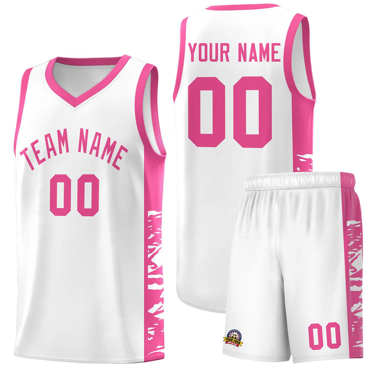 Custom White Pink Side Gradient Pattern Basketball Kits