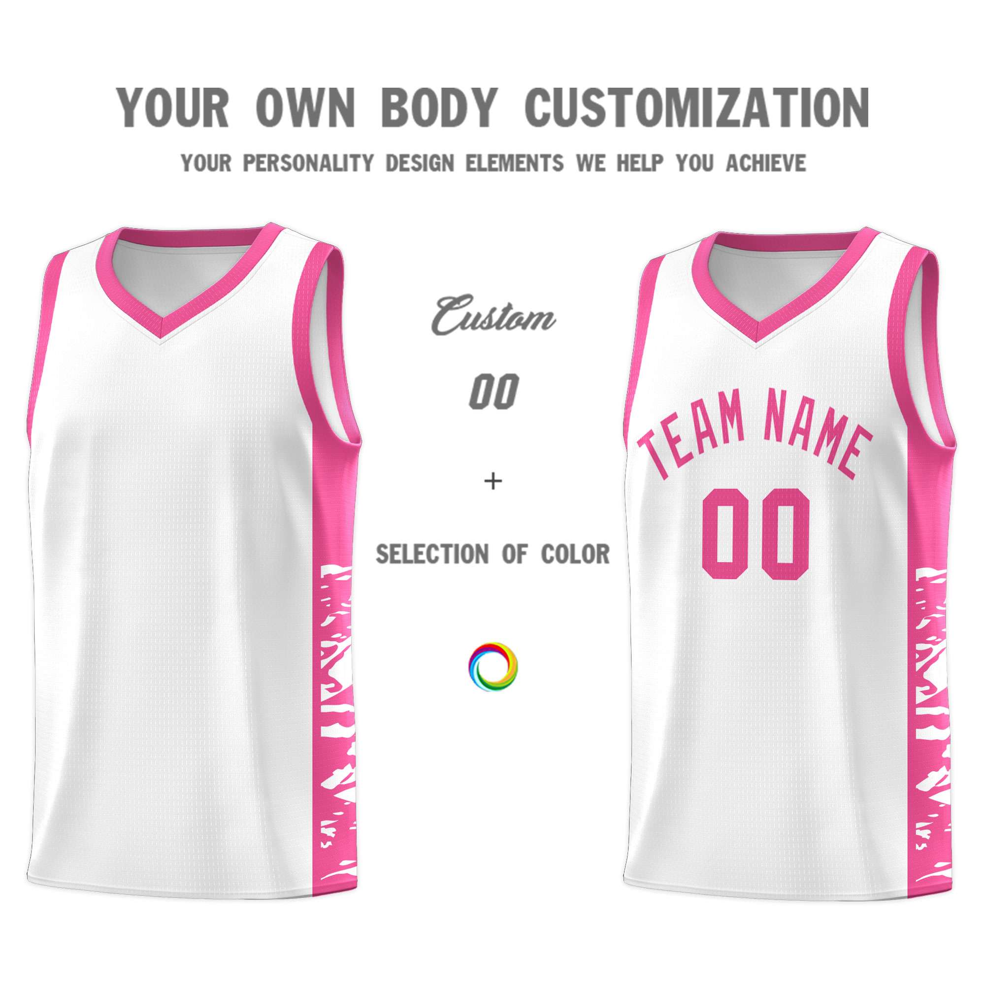 Custom White Pink Side Gradient Pattern Basketball Kits