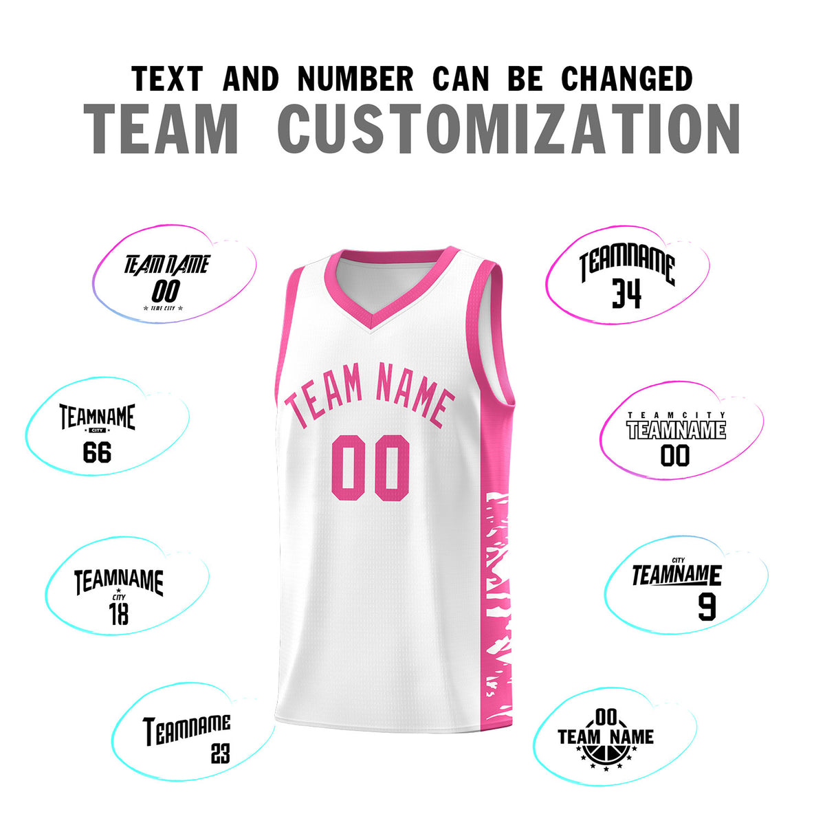 Custom White Pink Side Gradient Pattern Basketball Kits
