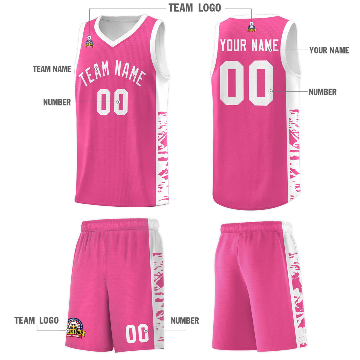 Custom Pink White Side Gradient Pattern Basketball Kits