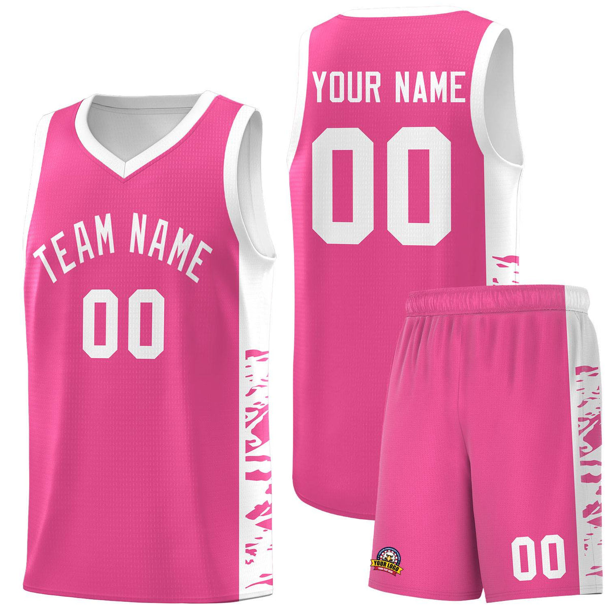 Custom Pink White Side Gradient Pattern Basketball Kits