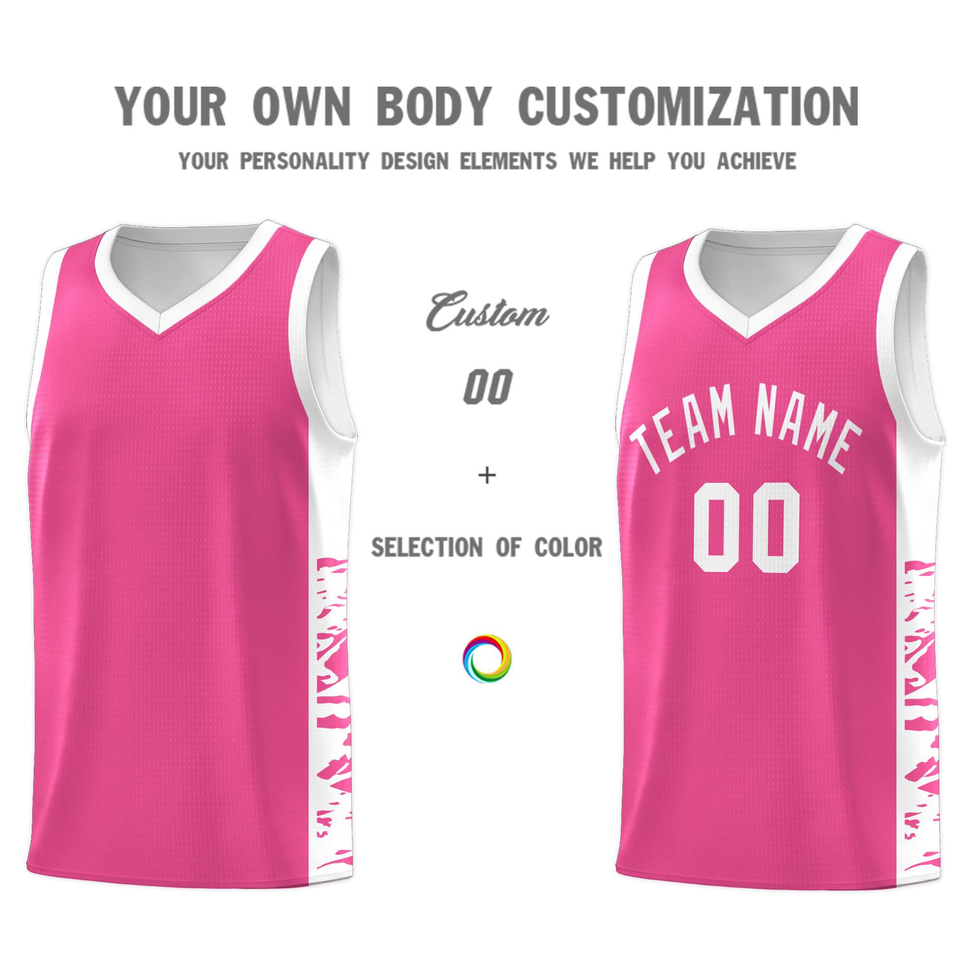 Custom Pink White Side Gradient Pattern Basketball Kits