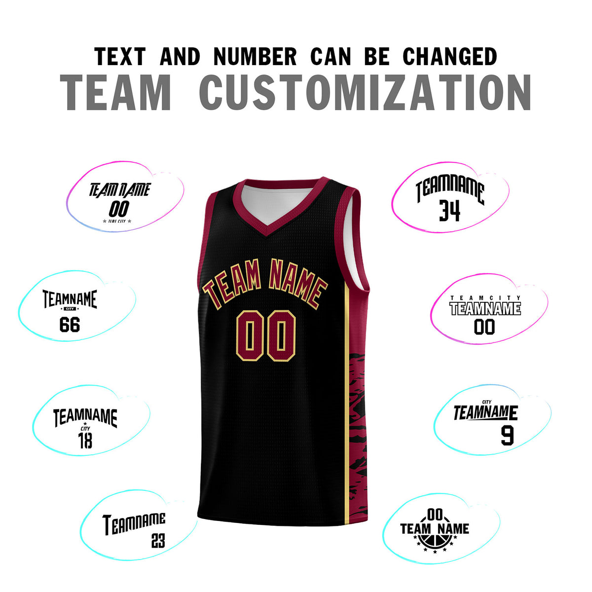 Custom Black Crimson Side Gradient Pattern Basketball Kits