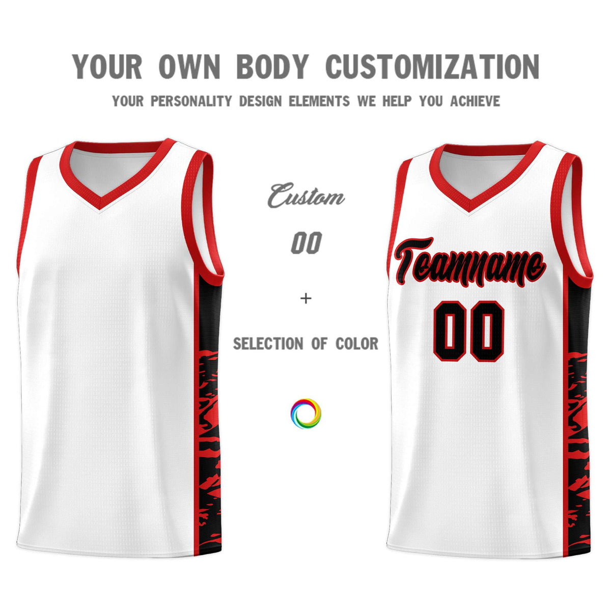 Custom White Red Side Gradient Pattern Basketball Kits