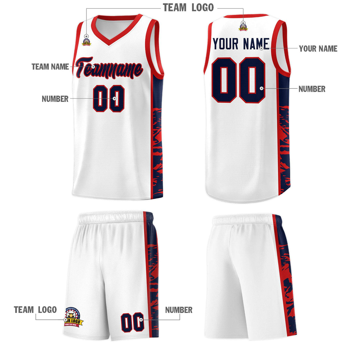 Custom White Red Side Gradient Pattern Basketball Kits