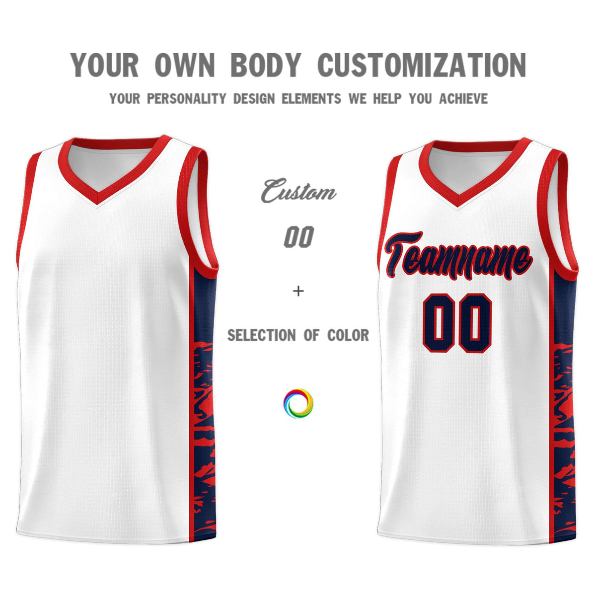 Custom White Red Side Gradient Pattern Basketball Kits