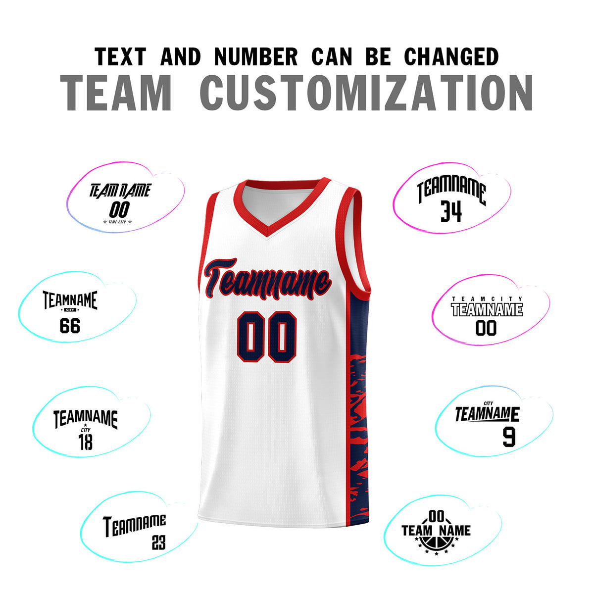 Custom White Red Side Gradient Pattern Basketball Kits