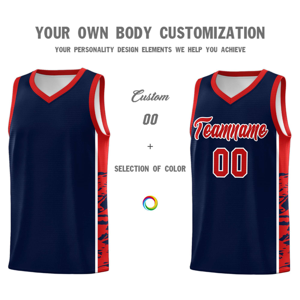 Custom Navy Red Side Gradient Pattern Basketball Kits