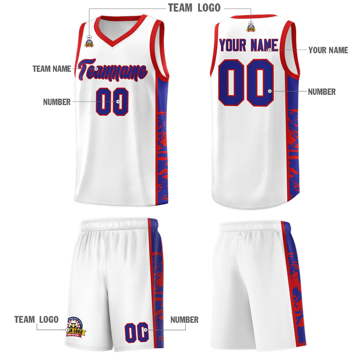 Custom White Red Side Gradient Pattern Basketball Kits