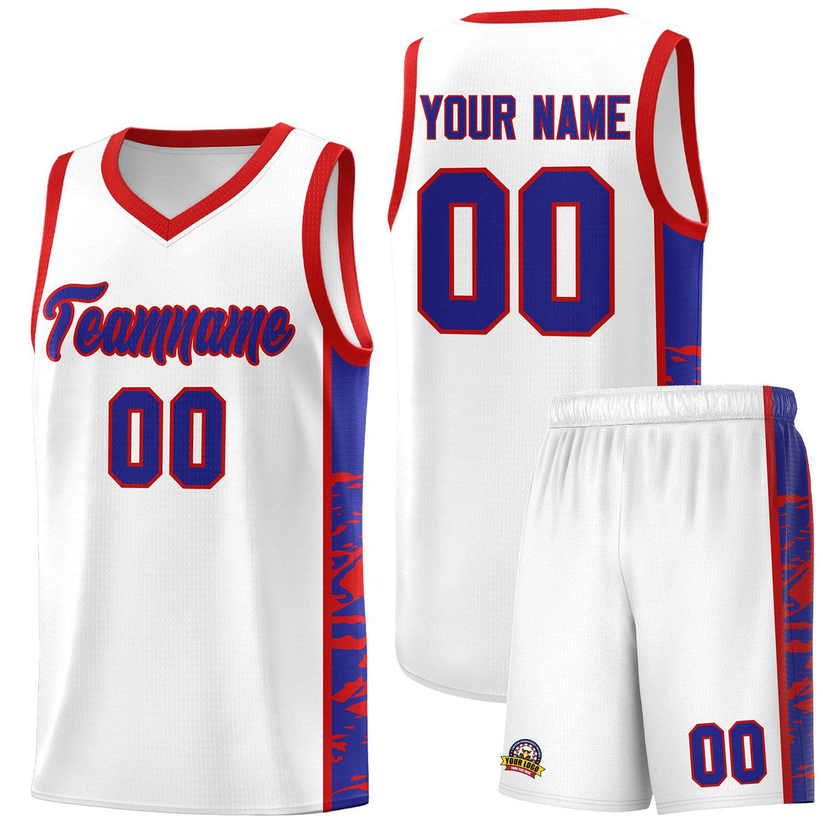 Custom White Red Side Gradient Pattern Basketball Kits