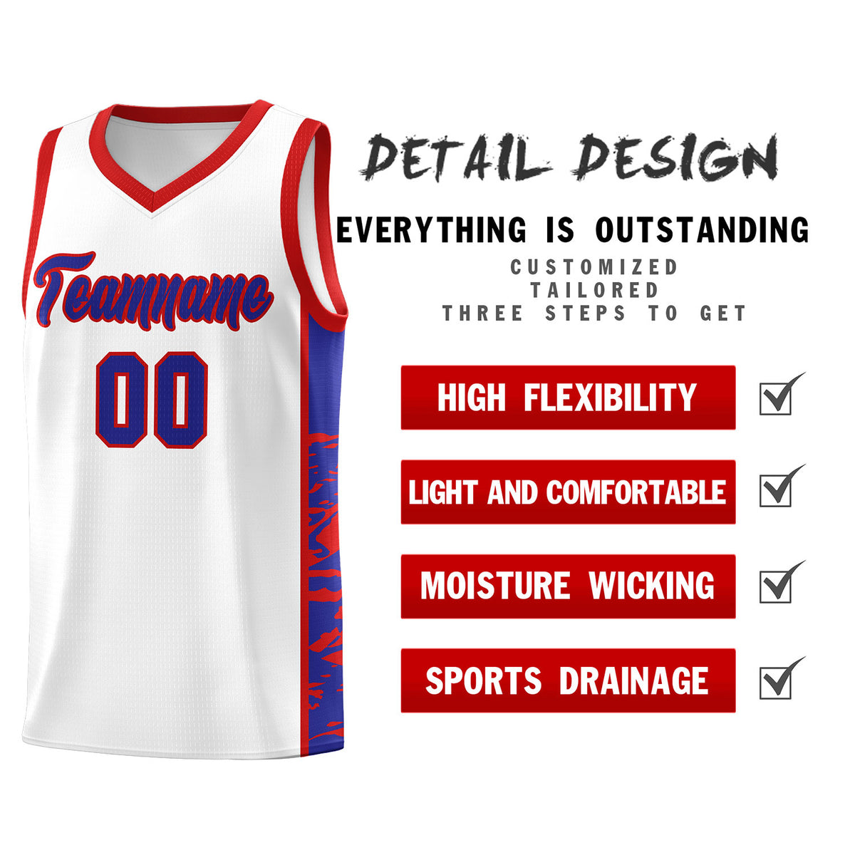 Custom White Red Side Gradient Pattern Basketball Kits