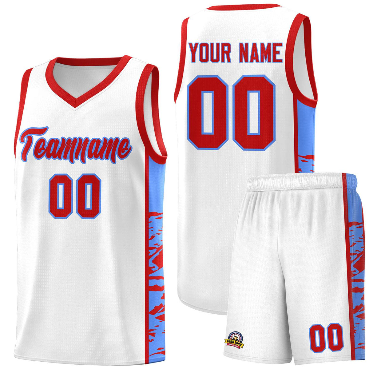 Custom White Red Side Gradient Pattern Basketball Kits
