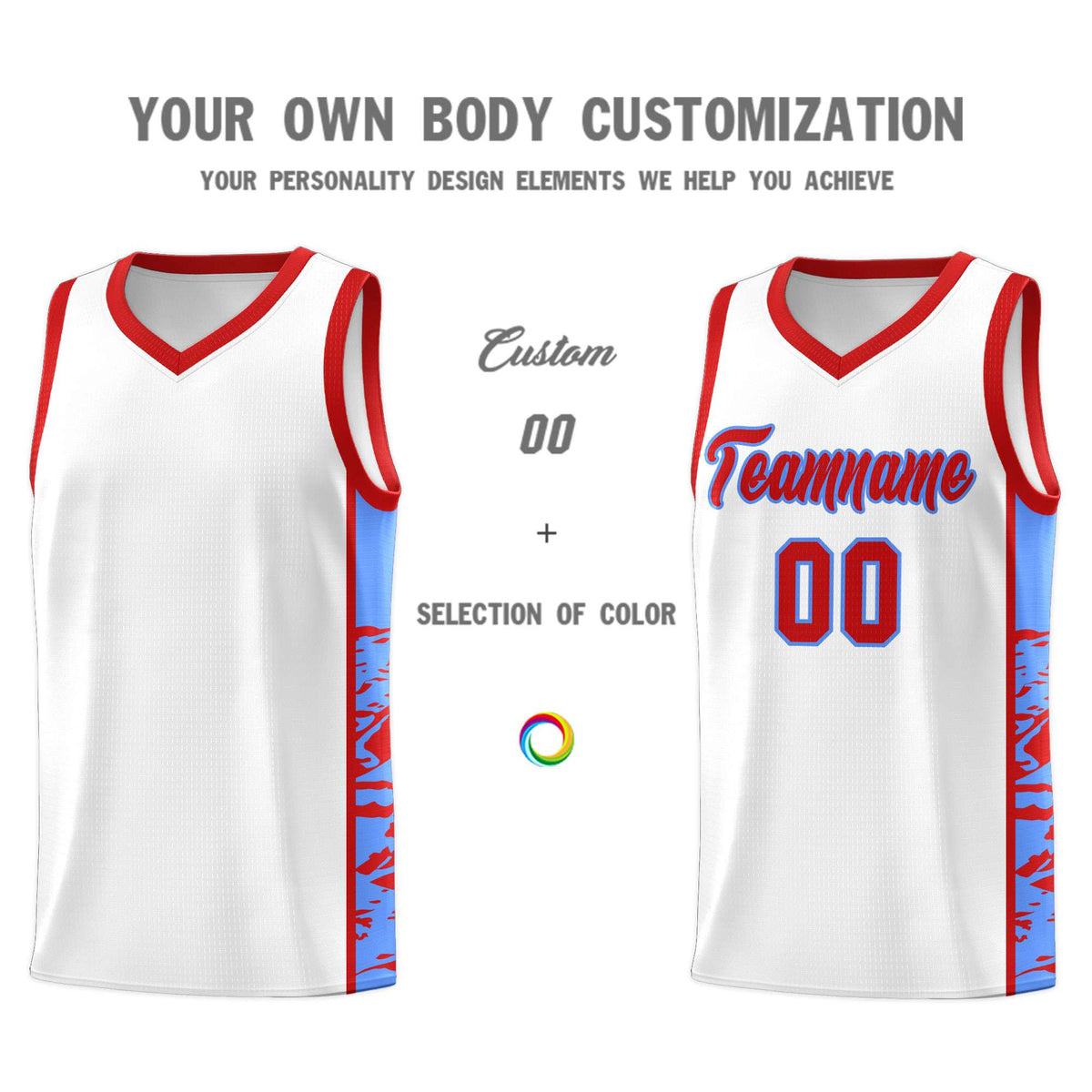 Custom White Red Side Gradient Pattern Basketball Kits