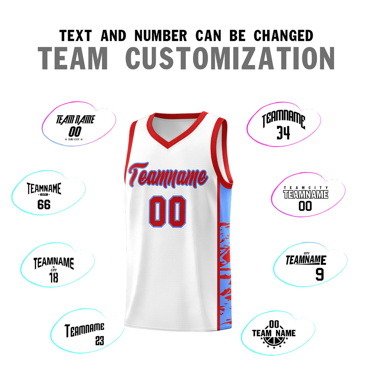 Custom White Red Side Gradient Pattern Basketball Kits